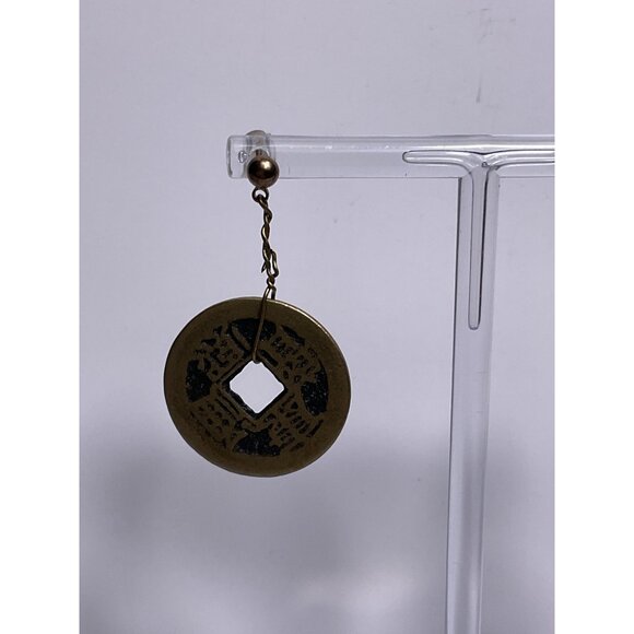 Vintage-Inspired Chinese Coin Dangle Earrings With Brass Finish - Picture 3 of 7